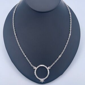 Judith Ripka Sterling Silver CZ Circle FixedPendant Necklace 925 Rope Chain